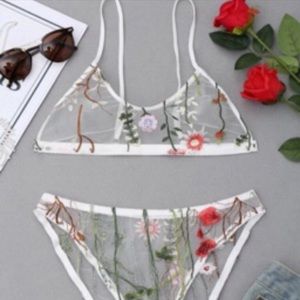 Floral white bathing suit